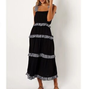 Petal & Pup Chanty Tiered Midi Dress - Black Gingham